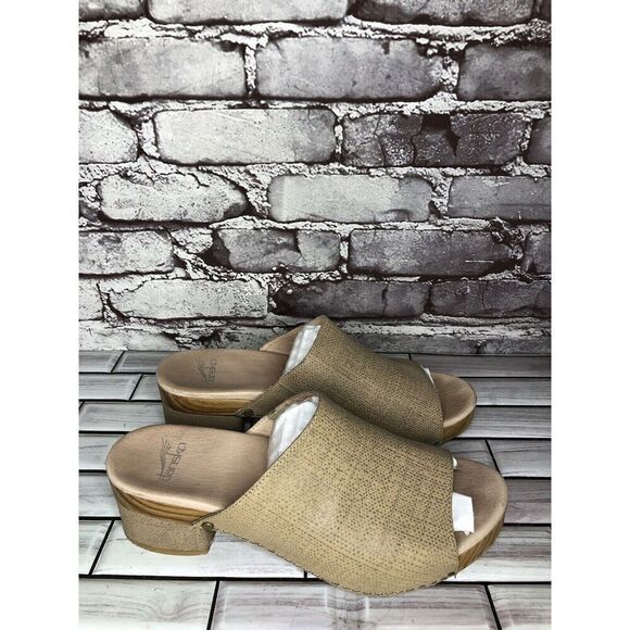 Dansko Maci Taupe Textured Beige Tan Leather Heel Sandals Women Sz 40EU/9.5M US - Picture 5 of 16